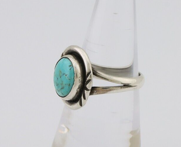 Navajo Ring 925 Silver Kingman Turquoise Native American Artist C.80's