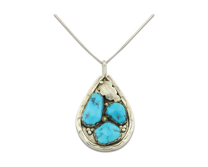 Navajo Sterling Silver Necklace Turquoise Authentic Vintage Signed A. Penketewa