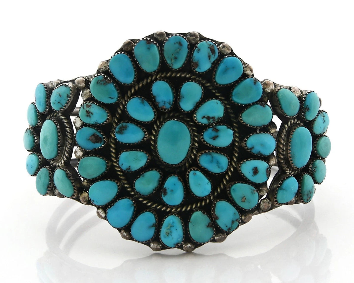 Navajo Cuff Bracelet Sterling Silver Kingman Vintage Turquoise Signed SIK C.80's