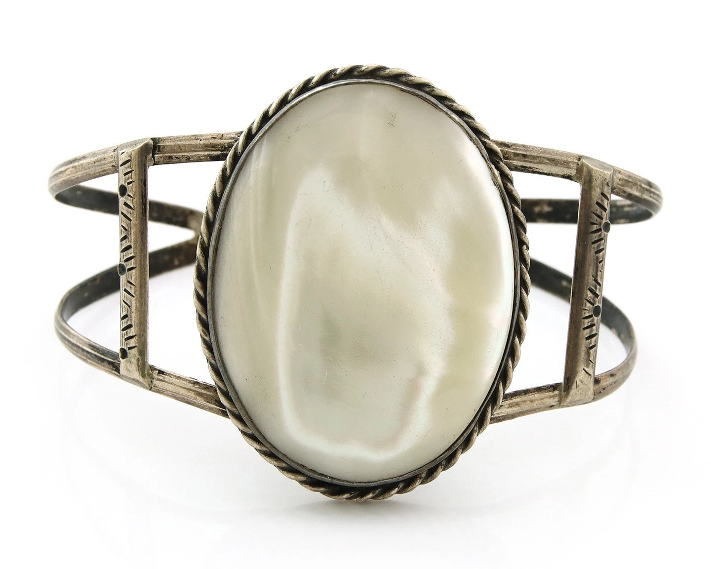 Navajo Cuff Bracelet Sterling Silver MOP Vintage Native Artist Handmade