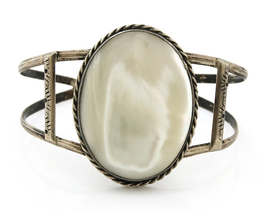 Navajo Cuff Bracelet Sterling Silver MOP Vintage Native Artist Handmade