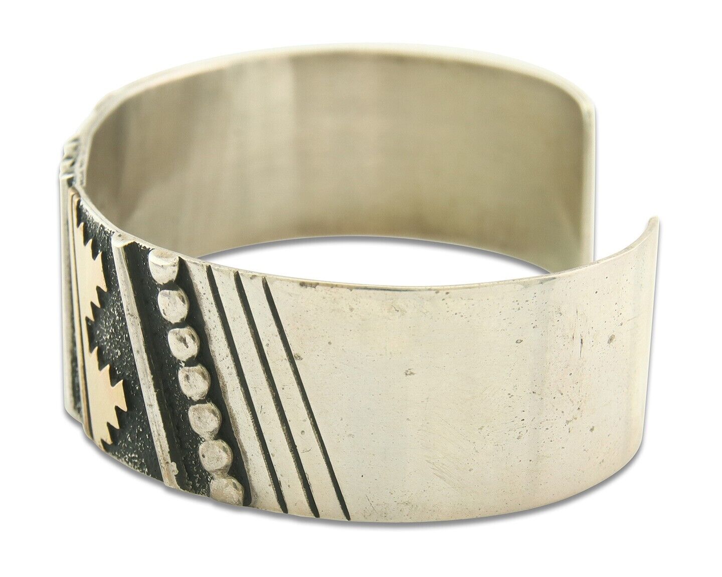 Navajo Bracelet Gold & 925 Silver Handmade 19 mm Wide Signed Thomas Singer C80s