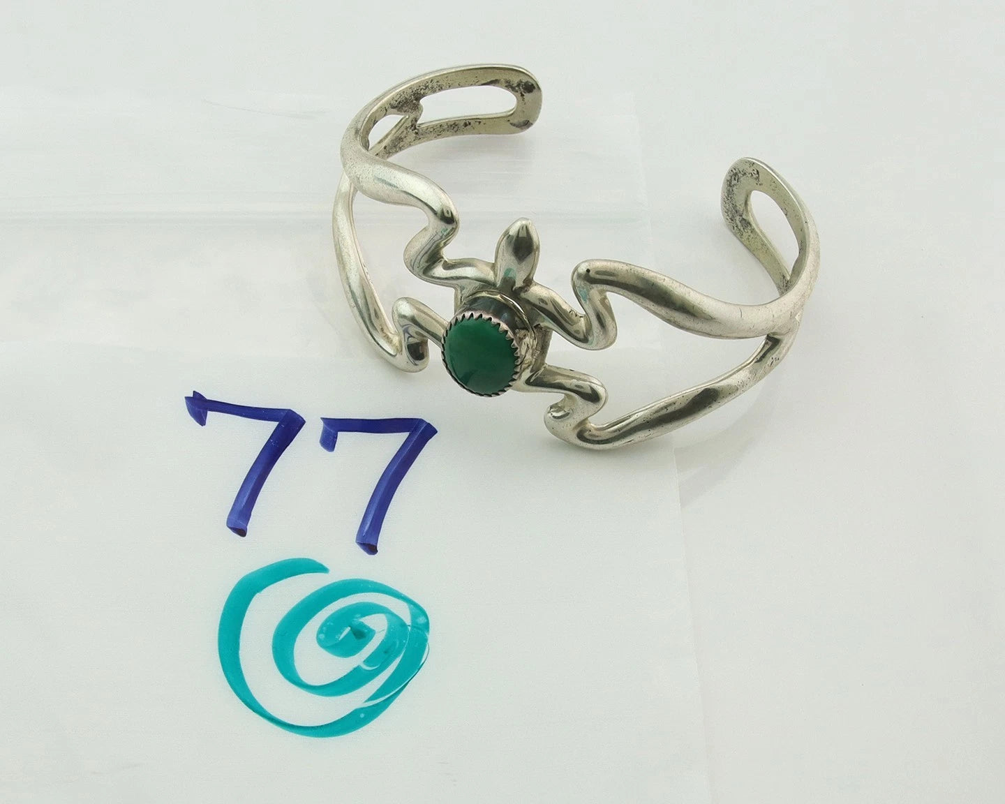 Navajo Cuff Bracelet Sterling Silver Sand Cast Turtle Turquoise Signed F