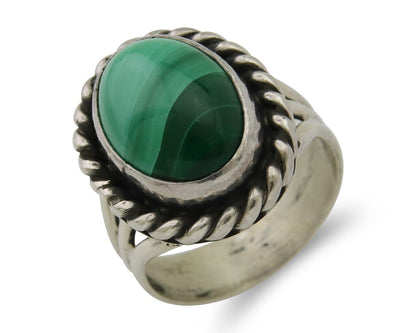 Navajo Ring 925 Silver Natural Malachite Native American Artist C.80's