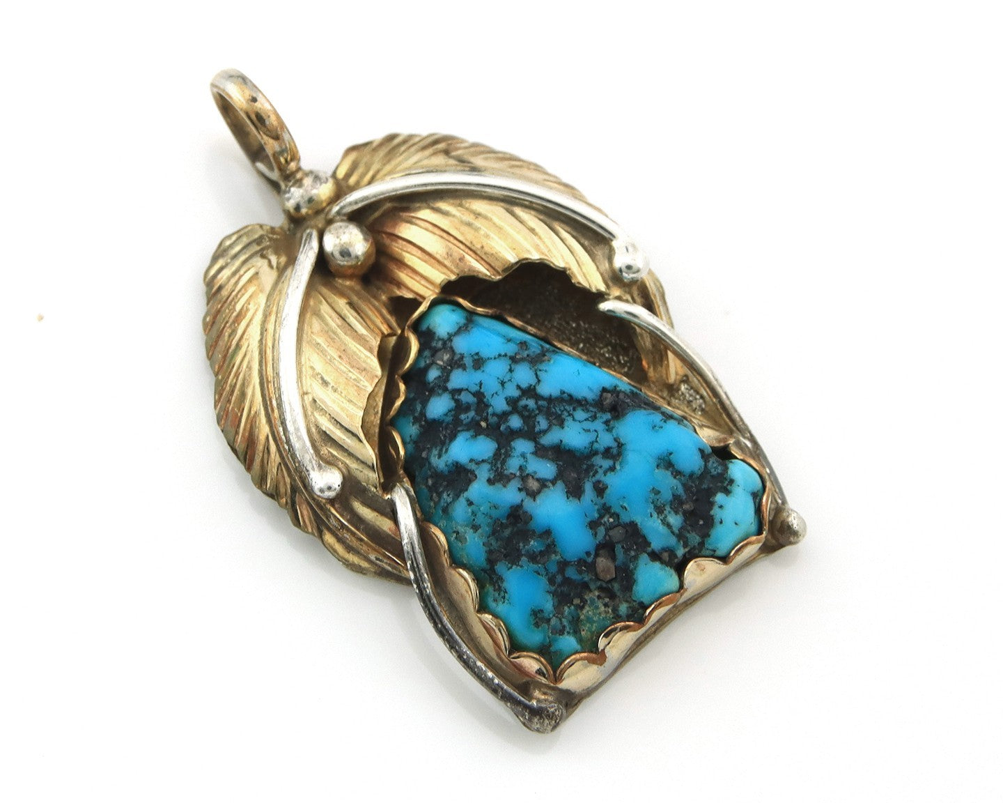 Navajo Pendant Sterling Silver & Gold Natural Blue Turquoise Authentic Native