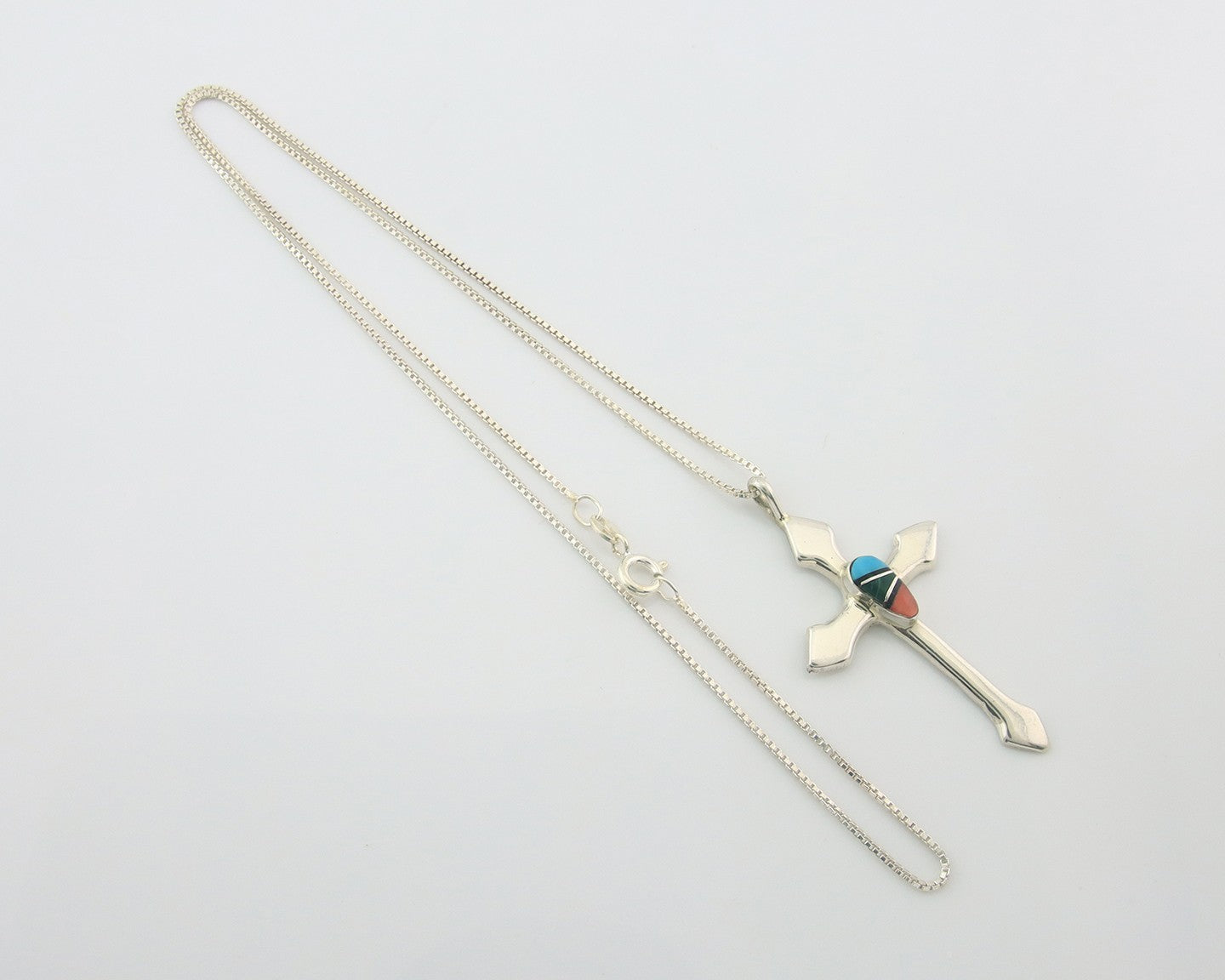 Navajo Cross Necklace Sterling Silver Authentic Natural Gemstones Signed M