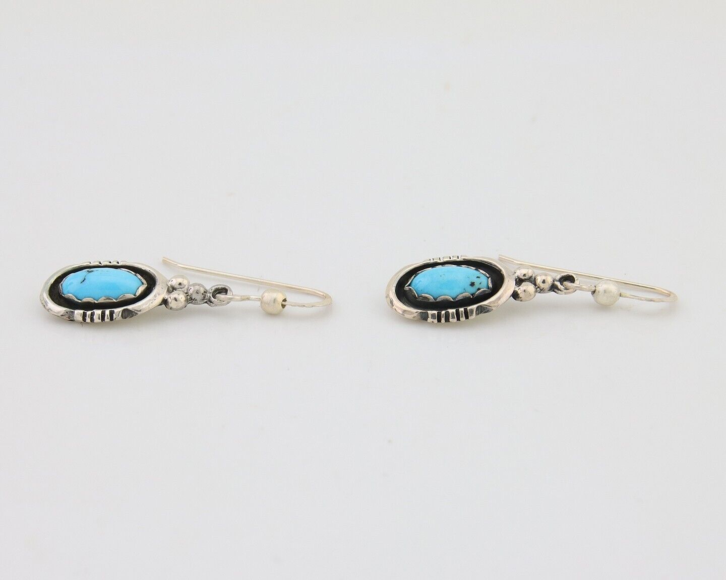 Navajo Dangle Earrings 925 Silver Sleeping Beauty Native Artist C80s