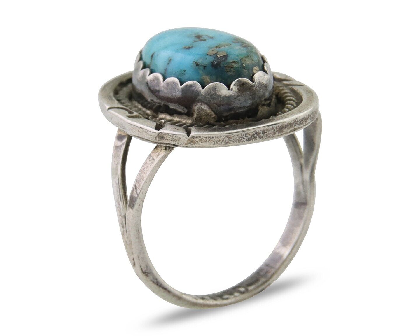 Navajo Ring 925 Silver Blue Turquoise Artist Signed Platero FNE C.80's Size 6.0
