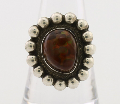 Navajo Handmade Ring 925 Silver Natural Fire Opal Native Artist Size 8.25 C.80's