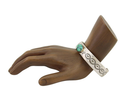 Navajo Cuff Bracelet Hand Stamped 925 Sterling Silver Natural Turquoise