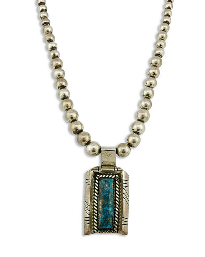 Native American Artist "CD" .925 Silver Bead Blue Turquoise Necklace