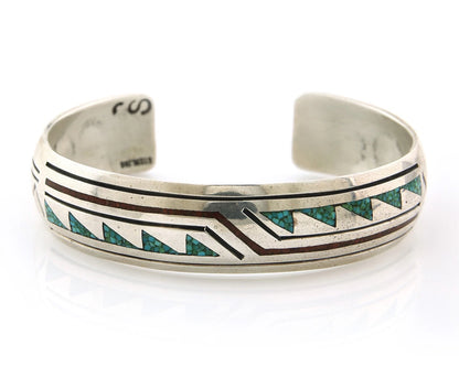 Navajo Cuff Bracelet Sterling Silver Authentic Turquoise Signed Stanley Bain