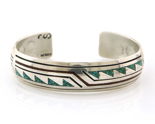 Navajo Cuff Bracelet Sterling Silver Authentic Turquoise Signed Stanley Bain
