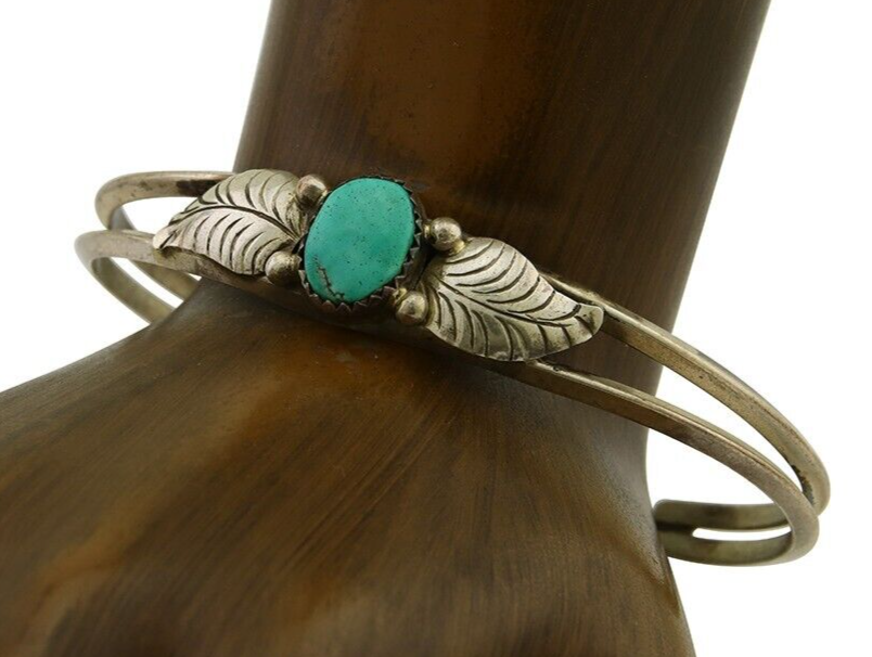 Navajo Cuff Bracelet Blue Turquoise 925 Silver Native Artist Signed BD C.80's