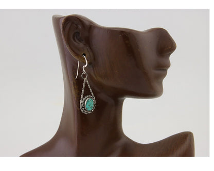 Navajo Dangle Earrings 925 Silver Natural Blue Turquoise Native Artist C.80's