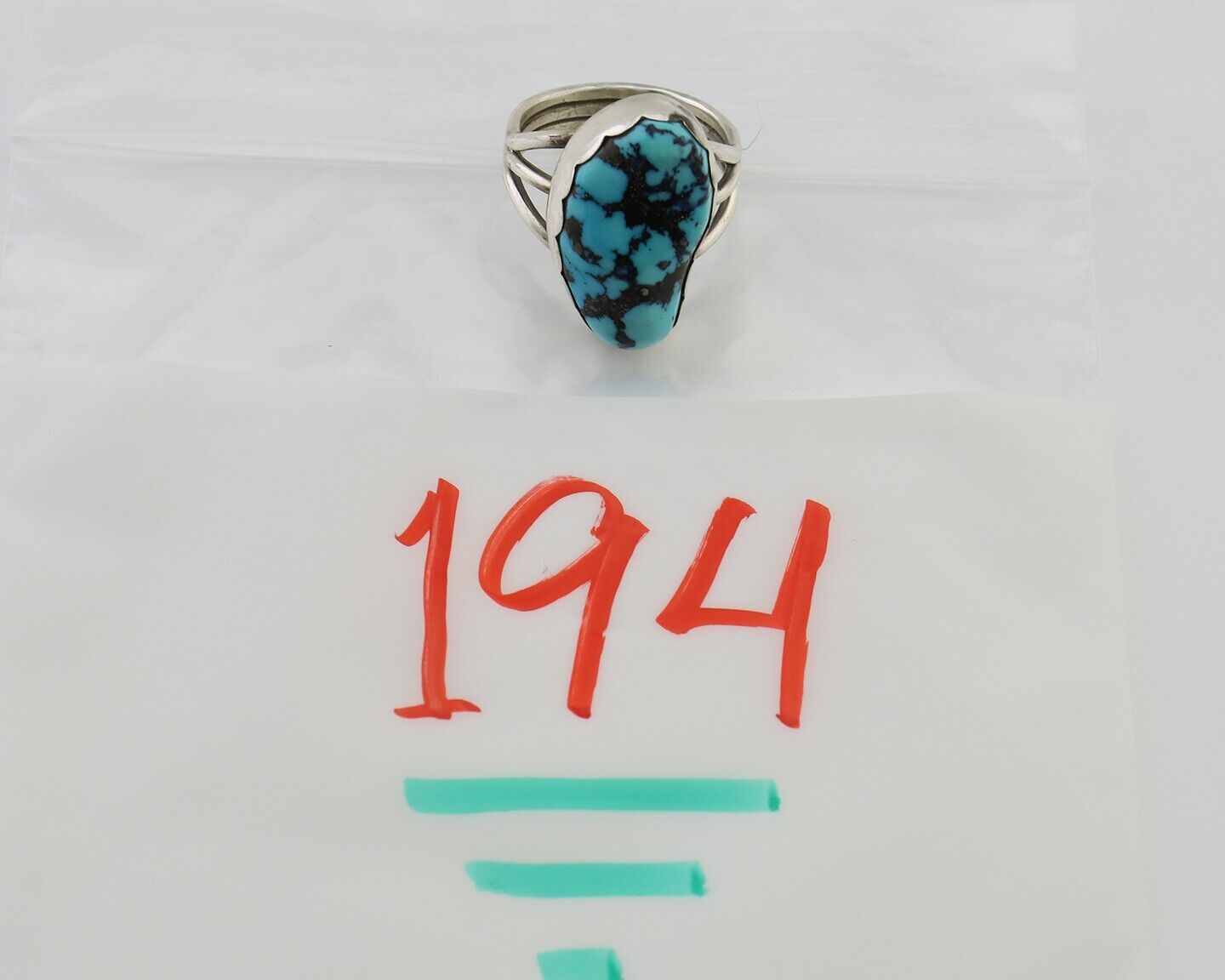 Navajo Ring 925 Silver Natural Blue Turquoise Signed Tony Guerro C.80's