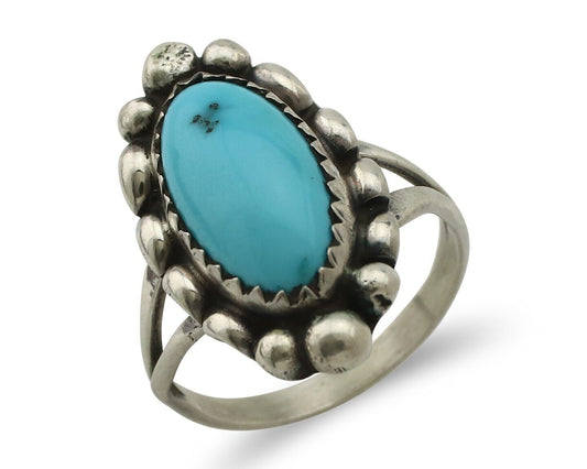 Navajo Ring 925 Silver Sleeping Beauty Turquoise Artist Signed SC C.80's