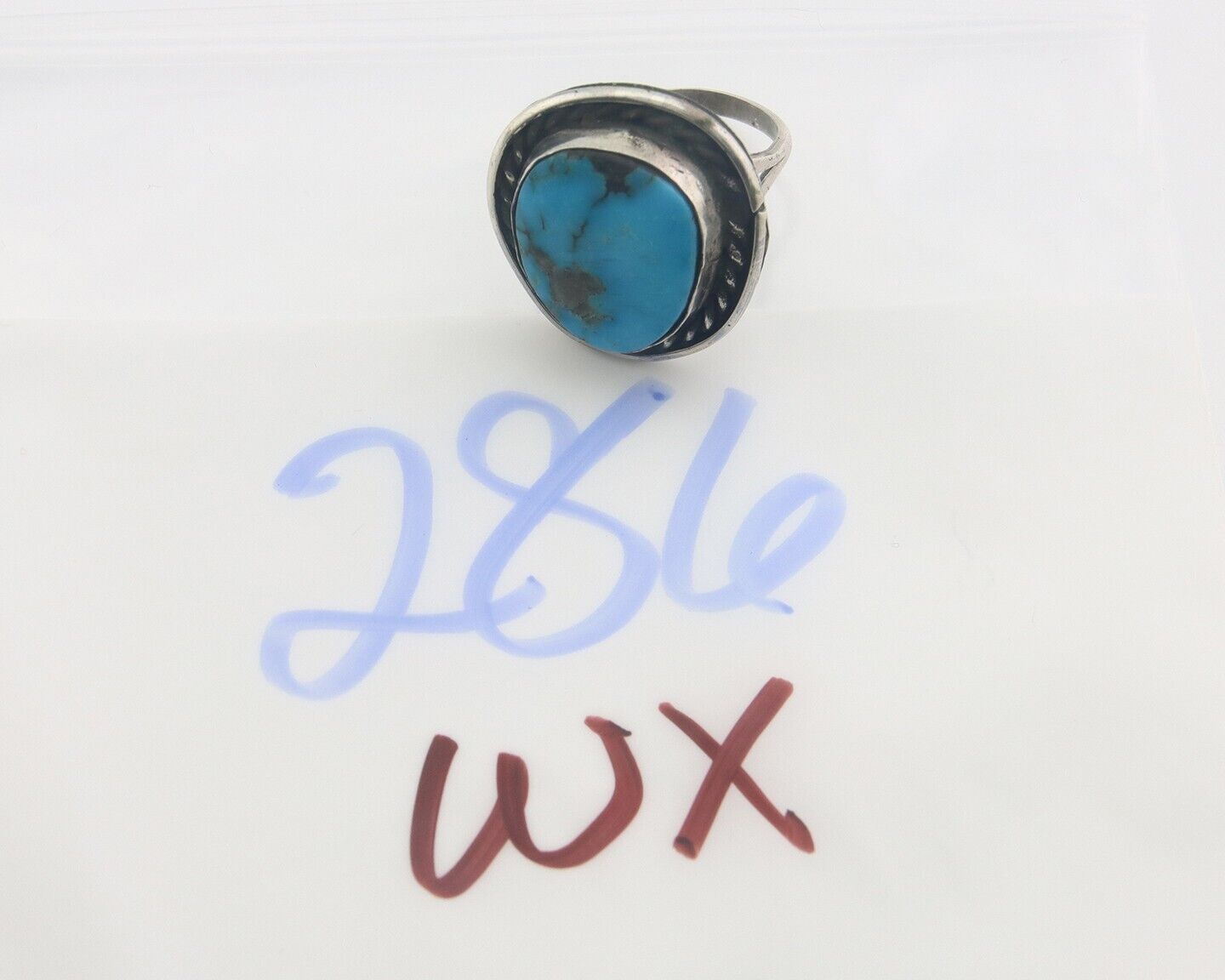 Navajo Ring 925 Sterling Natural Turquoise Native Artist C.80's Size 7.25