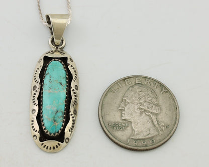 Navajo Necklace 925 Silver Kingman Turquoise Native American Artist C.80s