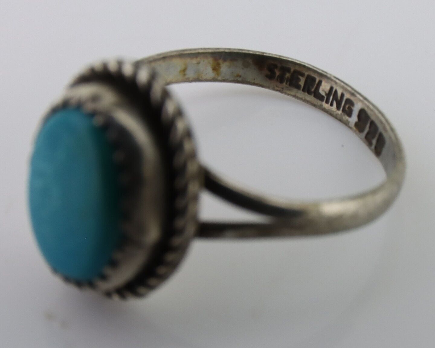 Navajo Ring 925 Silver Kingman Turquoise Native American Artist C.80's