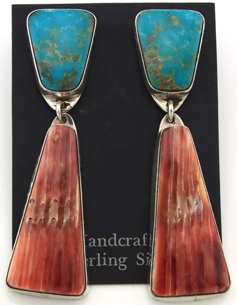 Navajo Dangle Earrings Sterling Silver Natural Gemstone Vintage Handmade