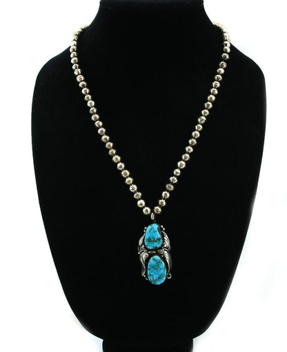 Navajo Necklace Sterling Silver Turquoise Vintage Signed Tom Willeto
