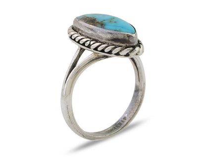 Navajo Handmade Ring 925 Silver Kingman Turquoise Size 7.5 C.80's