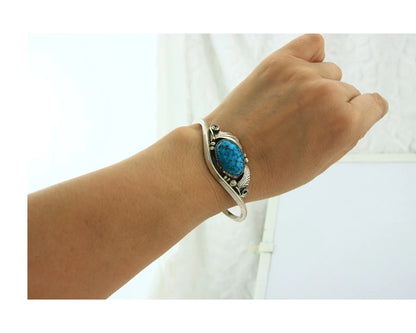Navajo Cuff Bracelet Sterling Silver Turquoise Handmade Vintage Signed JM