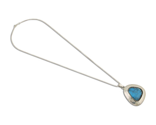 Navajo Necklace 925 Silver Natural Blue Turquoise Native American Artist C.80's