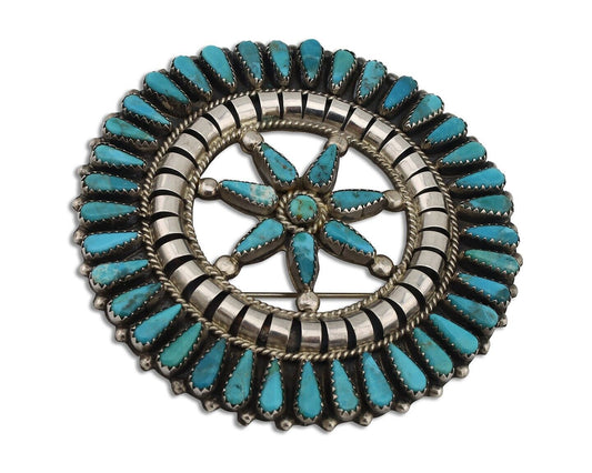 Navajo Pin Pendant .925 Silver Blue Turquoise Signed Tommy Wilson C.80's