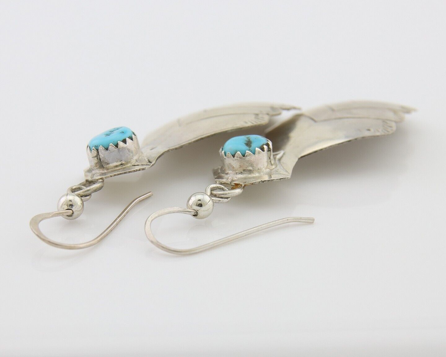 Navajo Dangle Earrings 925 Silver Natural Turquoise Artist Signed JB C.80's