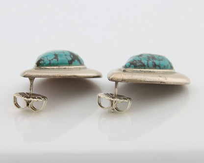 Navajo Dangle Earrings 925 Silver Natural Turquoise Signed Thomas Charay C.1988