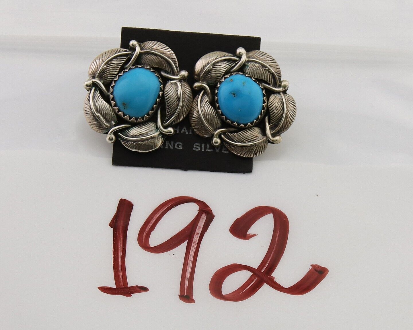 Navajo Earrings 925 Silver Inlaid Natural Turquoise Artist Signed G C.80s