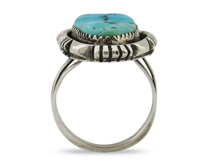Navajo Ring 925 Silver Hand Cut Turquoise Native American Artist C.80's