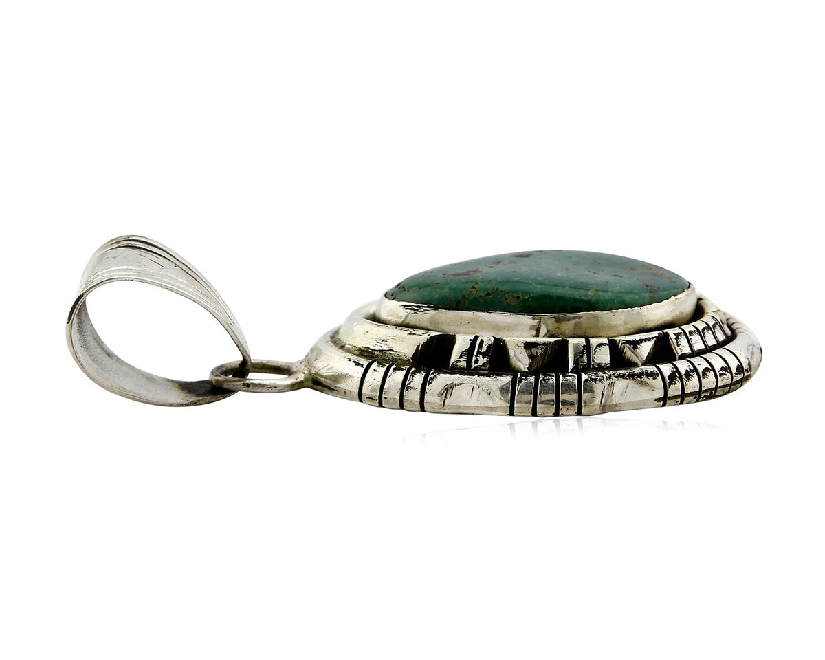 Navajo Pendant .925 Silver Kingman Turquoise Signed Artist FT C.80's