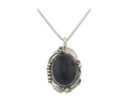 Navajo Sterling Silver Necklace Onyx Authentic Vintage Signed Justin Morris