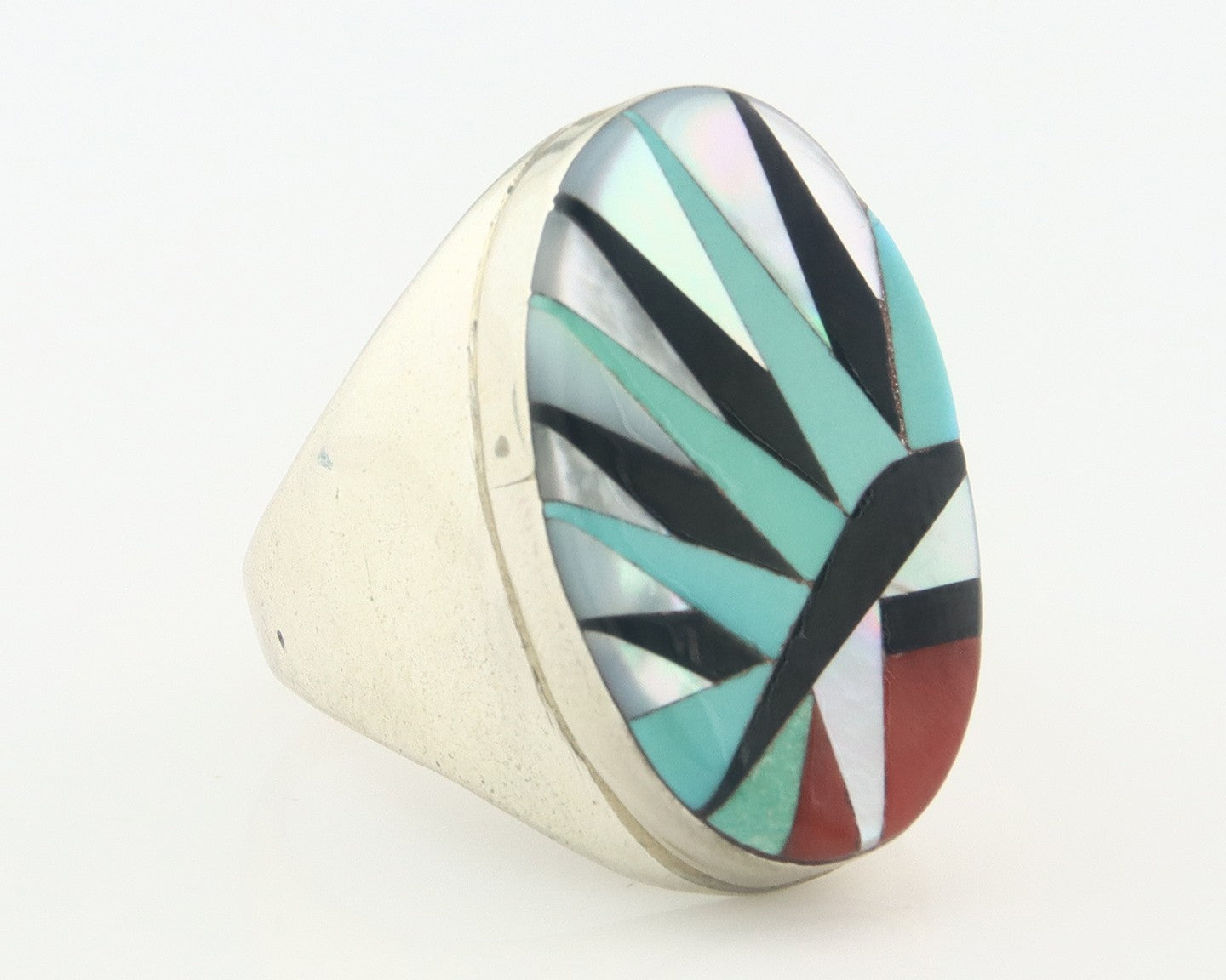 Large Vintage Zuni Ring Sterling Silver Authentic Gemstone Handmade Size 11