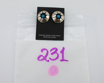 Navajo Hand Stamped Earrings 925 Silver Turquoise Native Artist C.80's