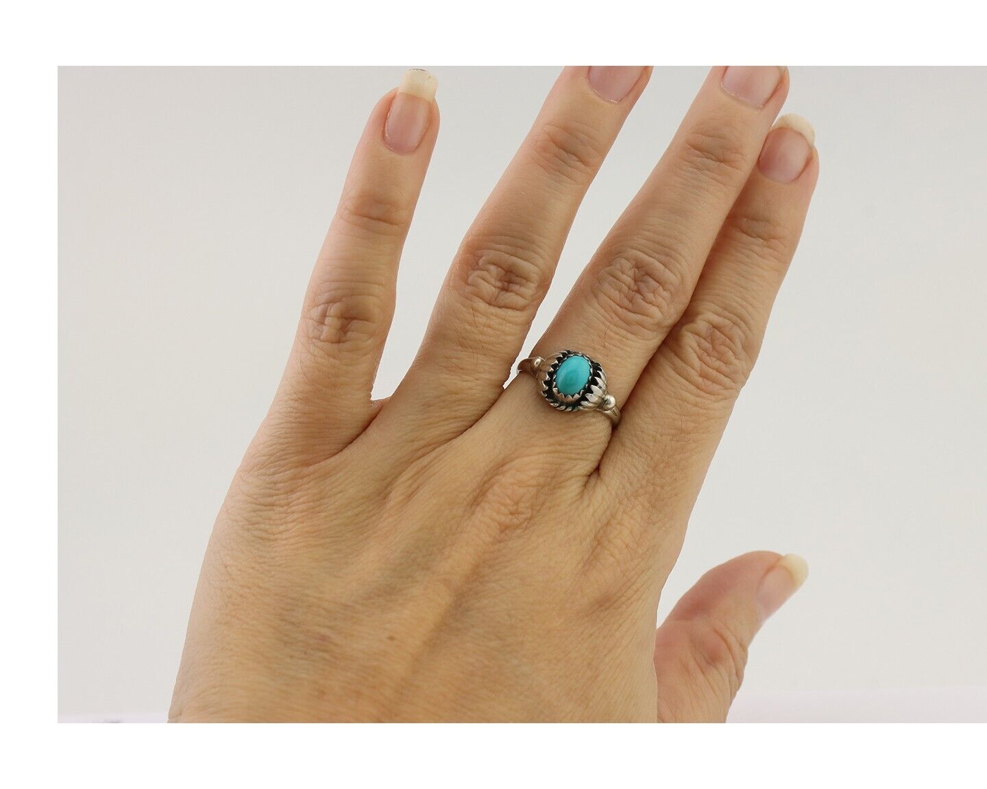 Navajo Ring 925 Silver Kingman Turquoise Native American Artist Made In 1985