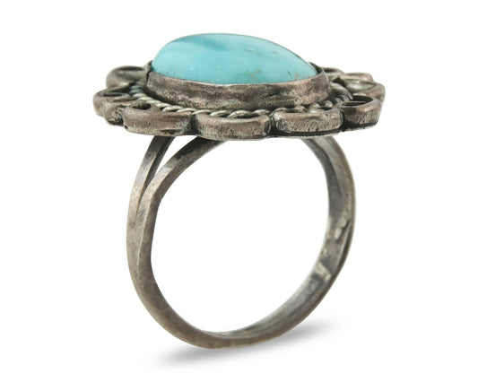 Vintage Navajo Ring 925 Sterling Silver Turquoise Signed W Size 6.0