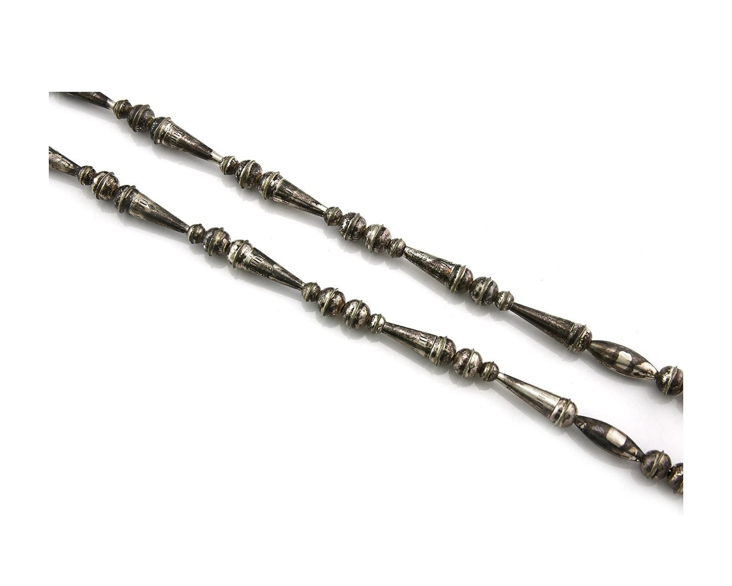 Navajo Bead Necklace Sterling Silver 8.0 mm wide 25 in long Circa 1980's