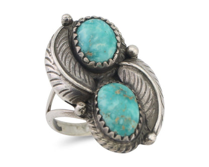 Navajo Ring 925 Silver Natural Blue Gem Turquoise Artist Signed MC C.80's