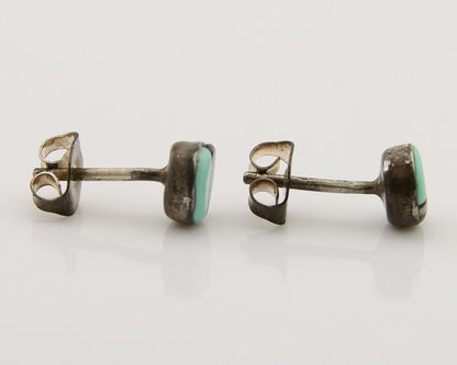 Navajo Earrings 925 Silver Inlaid Natural Onyx & Turquoise Native American C.80s