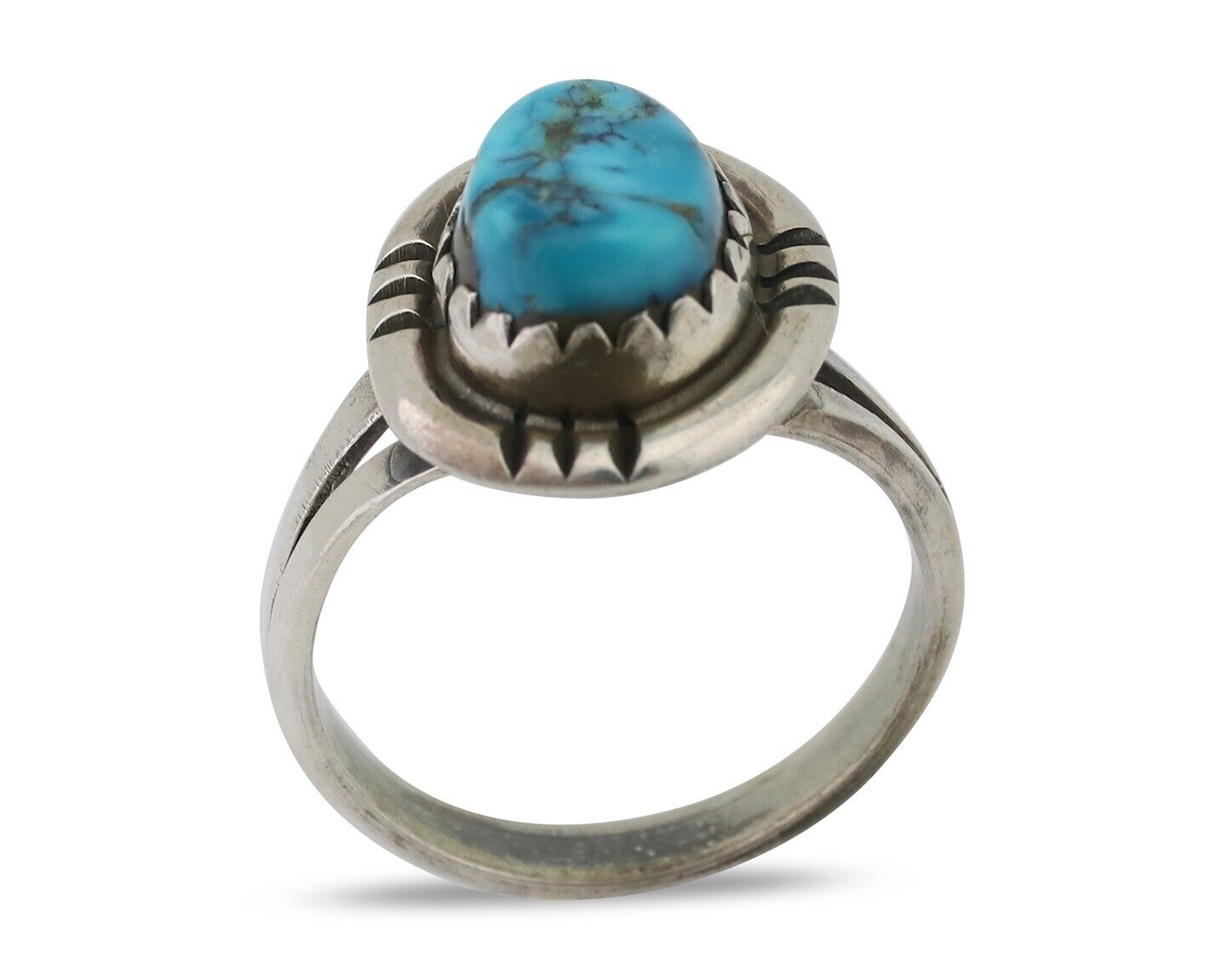 Navajo Ring 925 Silver Kingman Turquoise Native American Artist C.80's