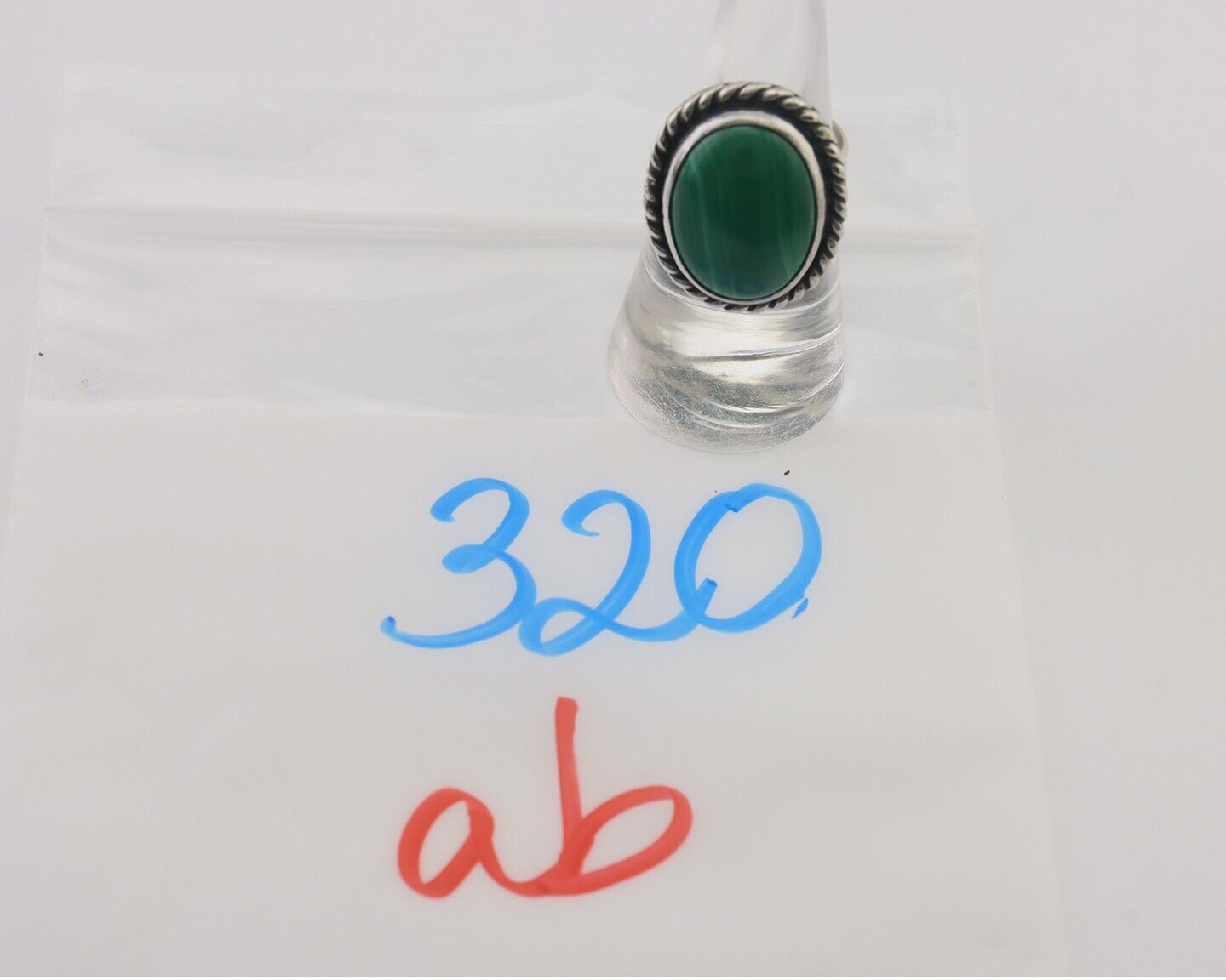 Navajo Ring 925 Silver Natural Malachite Native American Artist Size 7.0 C.80's