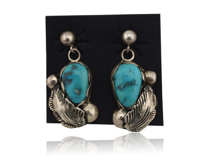 Zuni Dangle Handmade Earrings 925 Silver Blue Turquoise Native Artist C.80's