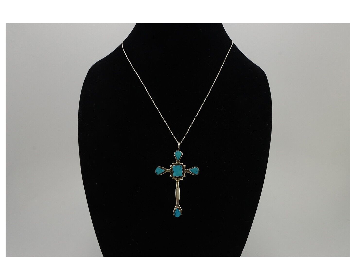 Zuni Cross Pendant 925 Silver SB Turquoise Artist Signed L C.80's