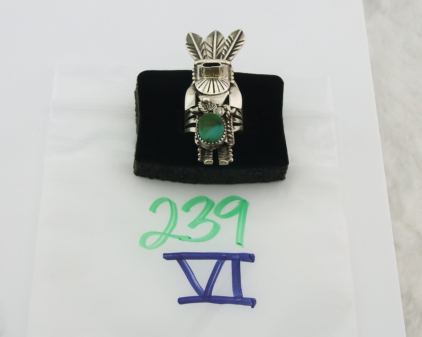 Vintage Navajo Ring 925 Sterling Silver Turquoise Signed Broken Arrow Size 7.0