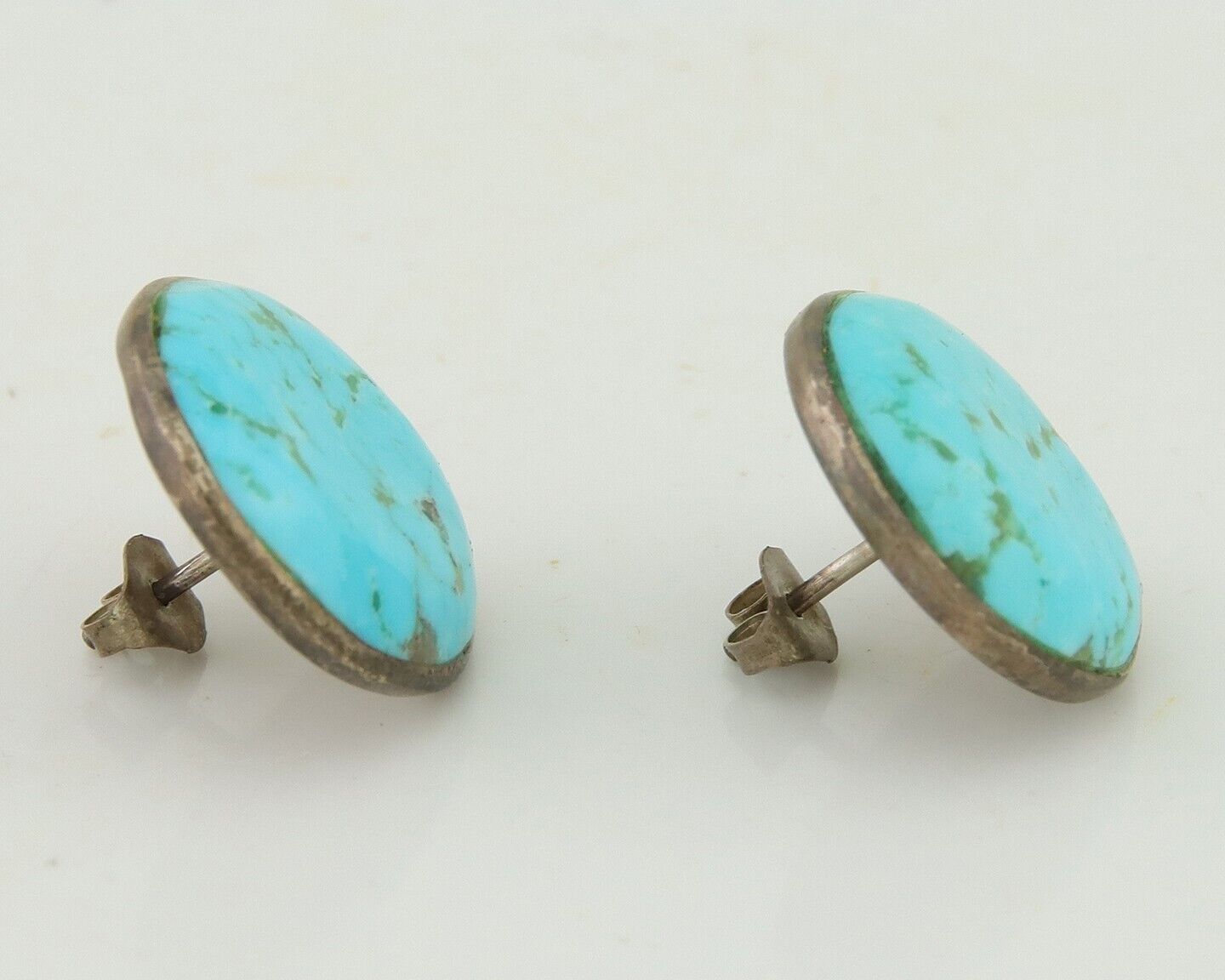 Navajo Shield Natural Turquoise Earrings 925 Silver Native American Artist C.80s