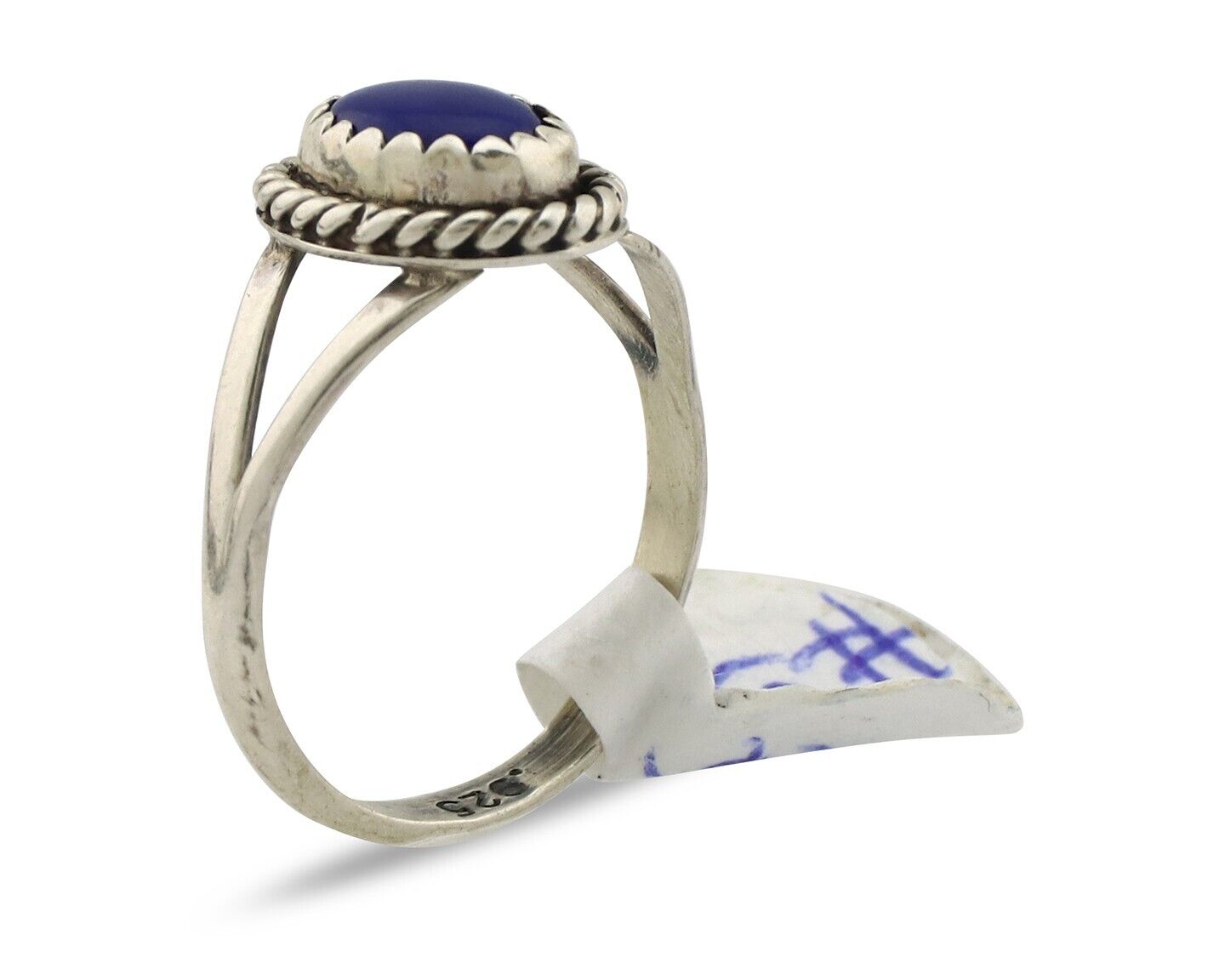 Navajo Ring 925 Silver Lapis Hand Stamped Native American Artist C.80's